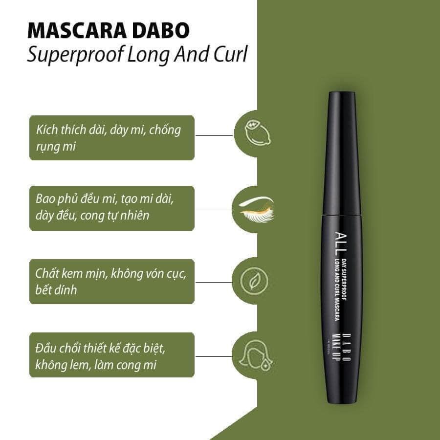 Mascara cong và dài dày mi Dabo Superproof Long and Curl - Không lem không trôi Hàn Quốc 8ml