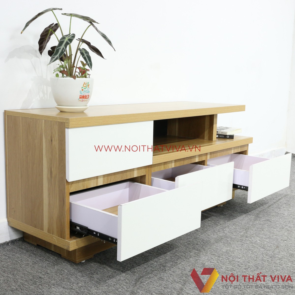 Kệ Tivi Thông Minh Gỗ MDF Melamine Màu Sọc Vàng Hiện Đại Giá Rẻ