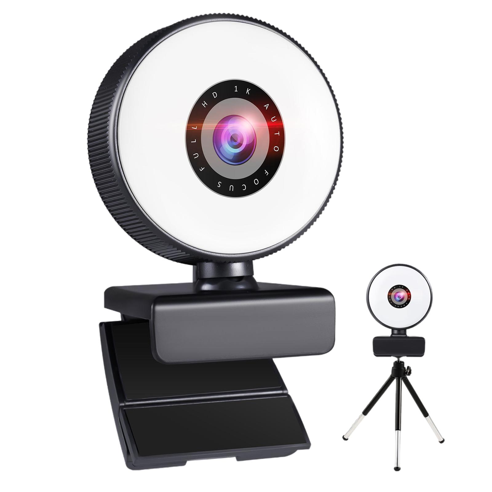 Webcam with 3 Light Modes Microphone and Tripod for Gaming Streaming PC