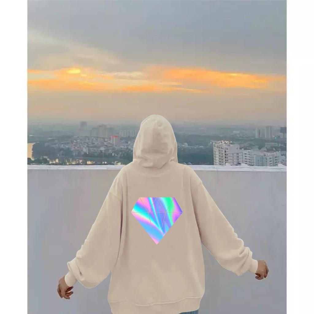 Áo hoodie Unisex dạ quang - Áo khoác nỉ phản quang họa tiết Kim cương in cao cấp