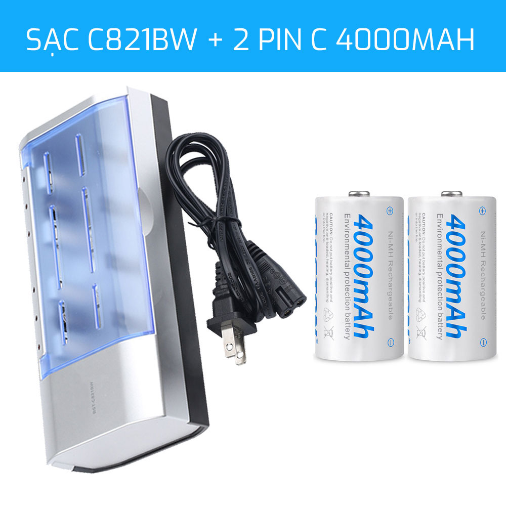 Pin Sạc Cỡ C/D 4000/5000mAh Và Sạc BST-C821BW
