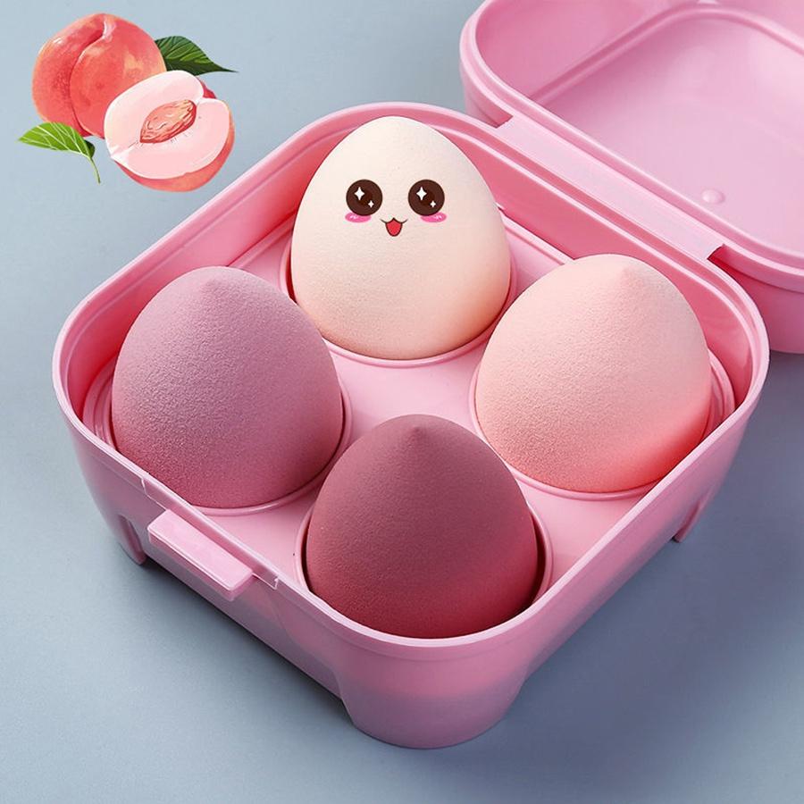 Set 4 mút tán trang điểm kèm hộp đựng tiện dụng