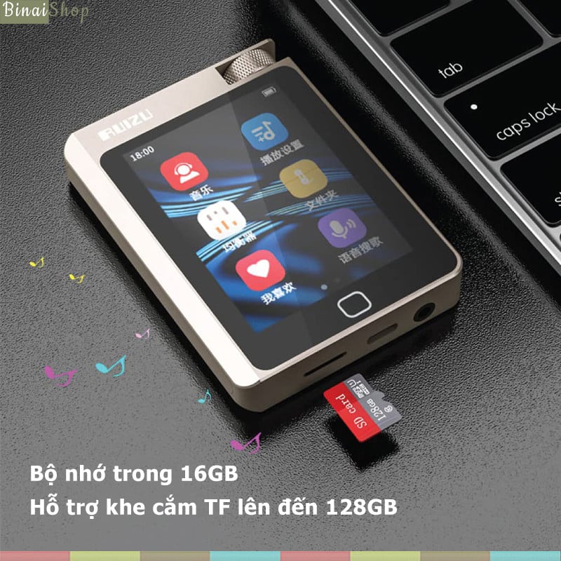 Ruizu A55 (Bạc) - Máy Nghe Nhạc HIFI Lossless, Màn Hình Cảm Ứng, Bluetooth 5.0, Điều Chỉnh EQ, Tiếng Việt - hàng chính hãng