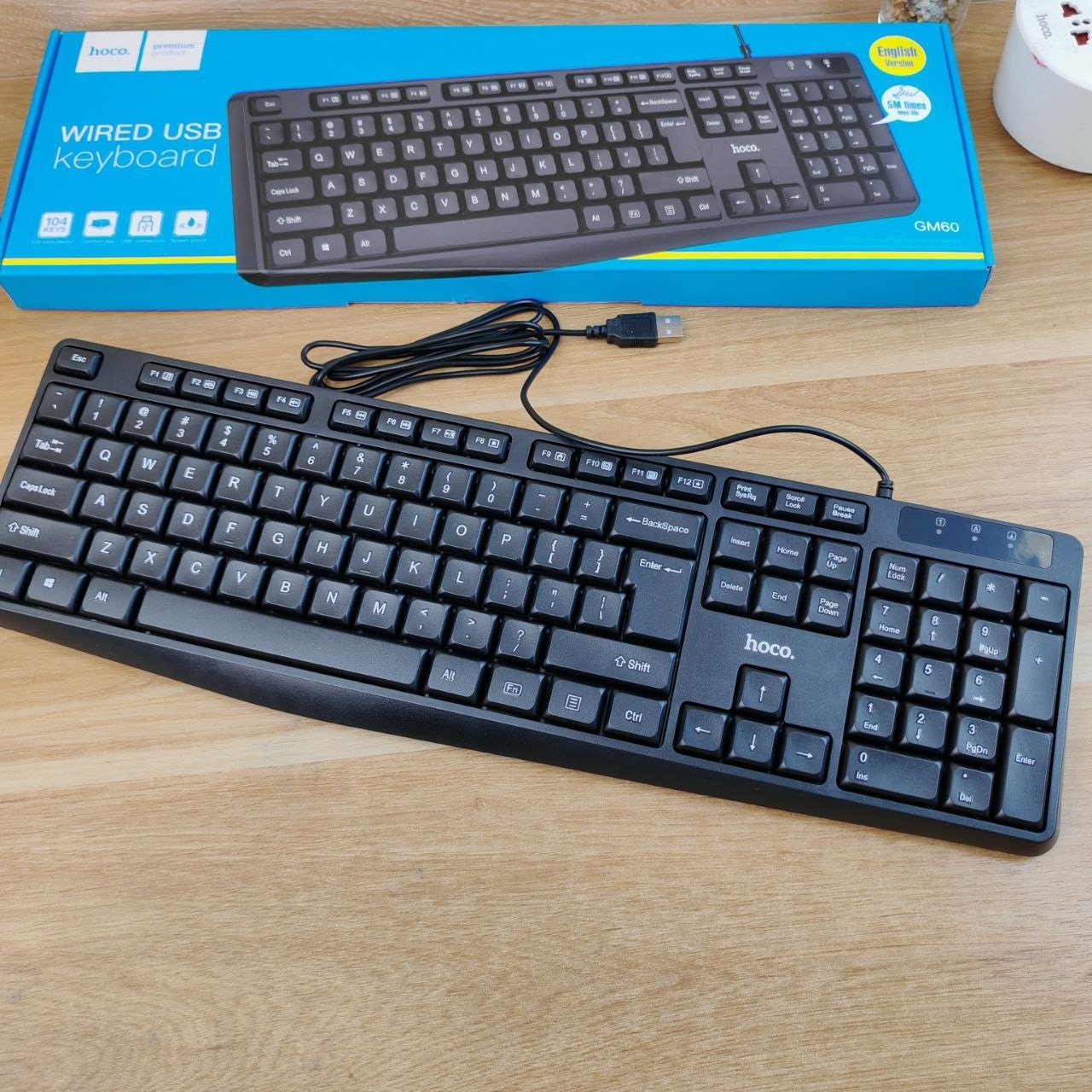 Bàn phím văn phòng có dây Hoco GM60 màu đen 104 phím tiêu chuẩn kết nối dây USB - Hàng chính hãng