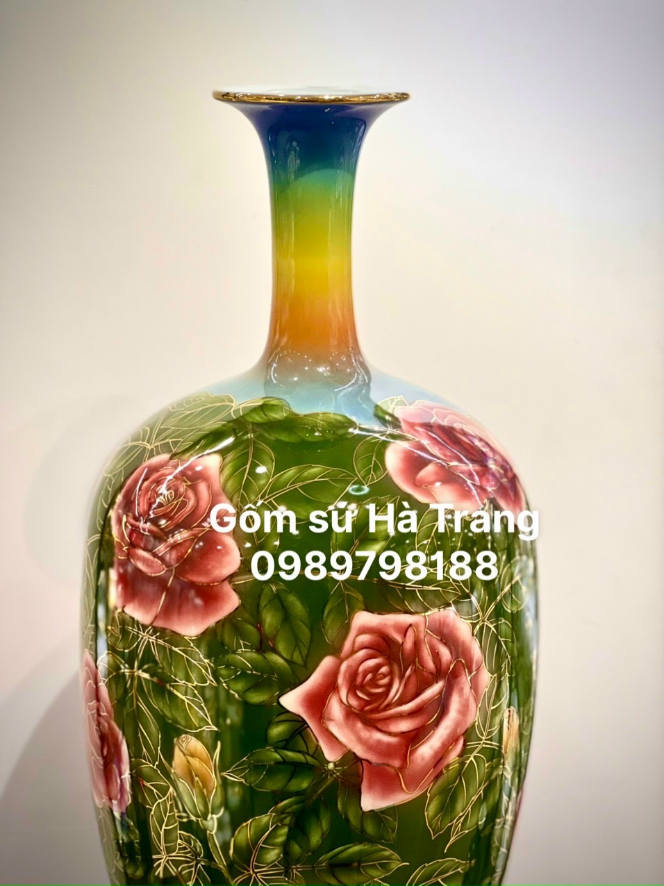 Bình hút tài lộc gốm sứ Bát Tràng cao cấp vẽ 3D vẽ vàng cao 60cm