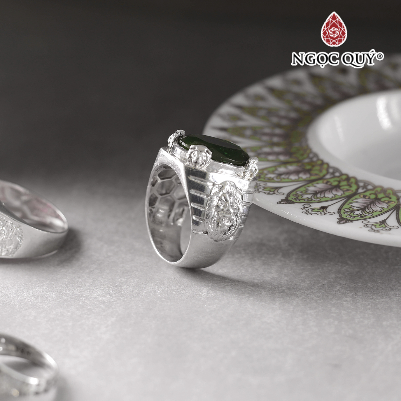 Nhẫn bạc nam mặt đá Ngọc bích 13x18mm Ni19 mệnh hỏa , mộc - Ngọc Quý Gemstones