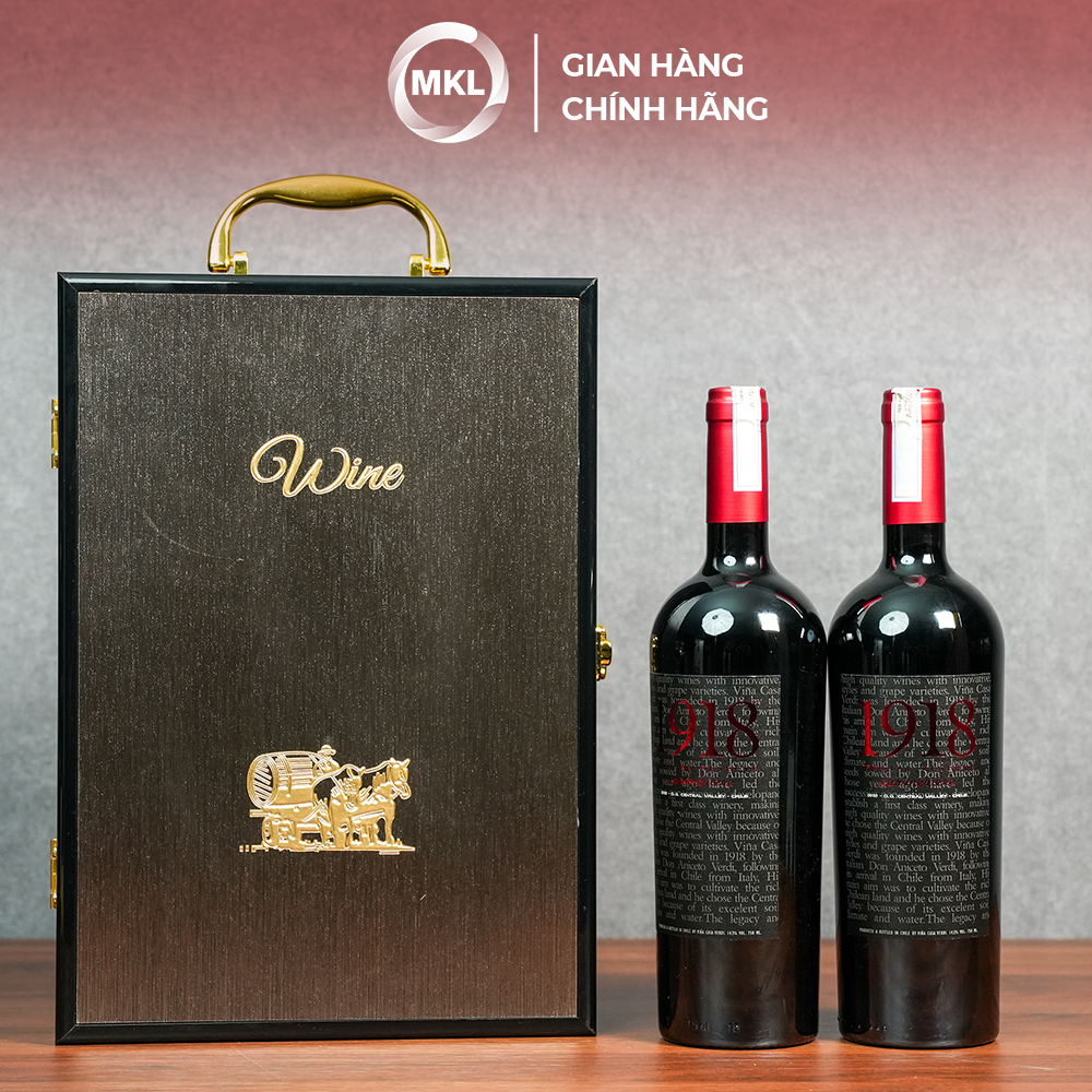 Combo 2 chai Rượu Vang Đỏ 1918 Special Reserve Carmenere 750ml 14% Chile (Hộp cao câp đôi có phụ kiện) - Hàng Chính Hãng