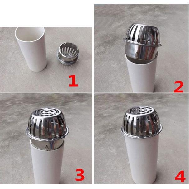 Cầu chắn rác inox đặt miệng ống D60,D90mm, cầu thoát nước mưa thoát nhanh