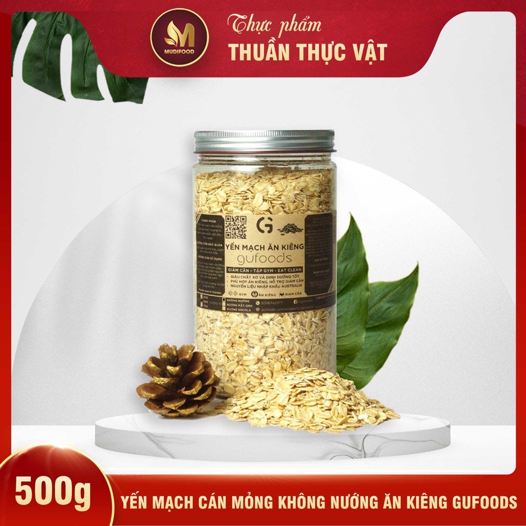 Yến Mạch Cán Mỏng Ăn Kiêng GUfoods hũ 500g - Giàu Chất Xơ, Hỗ Trợ Giảm Cân, Tập Gym, Eat Clean