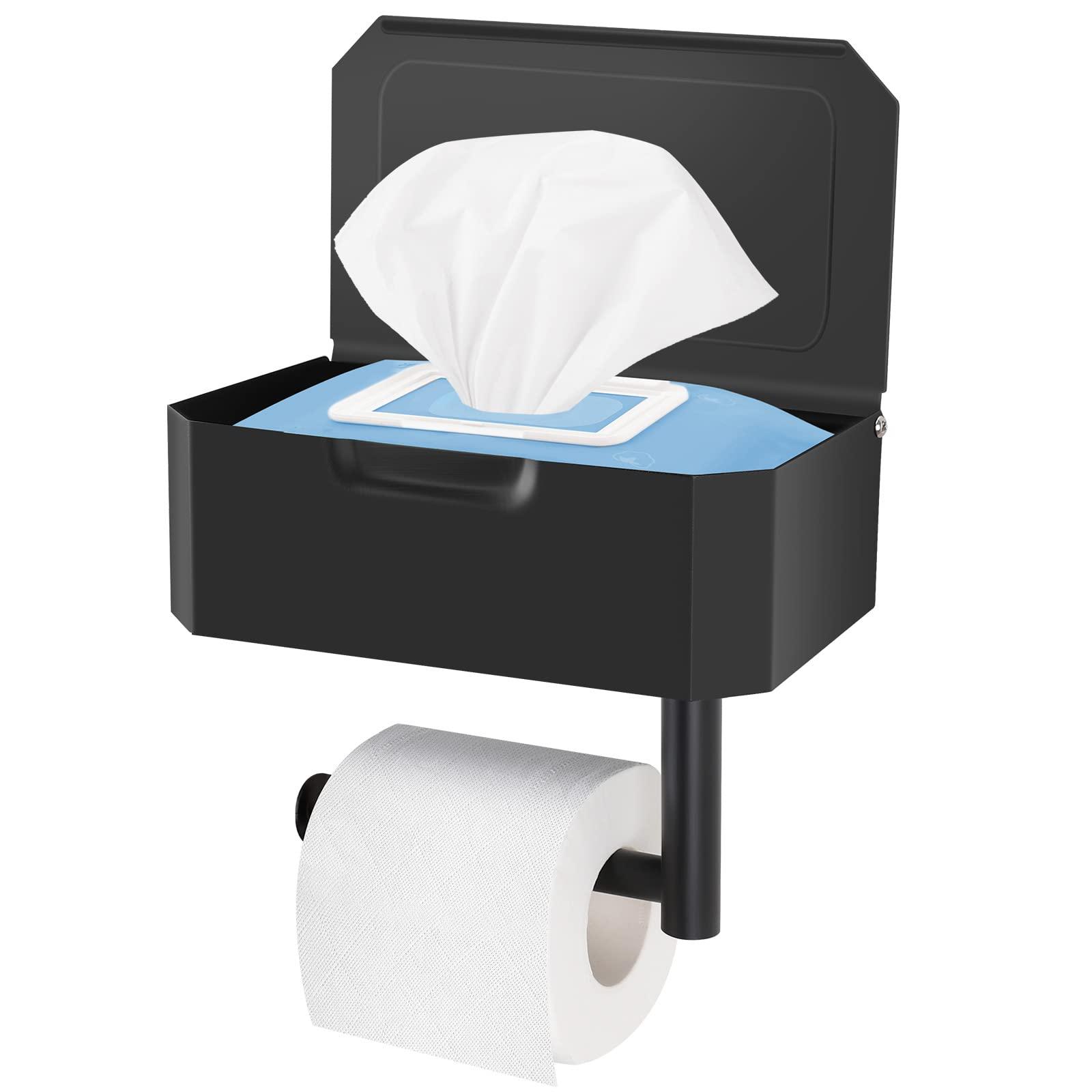 Người giữ giấy vệ sinh không khoan, giá đỡ giấy vệ sinh màu đen với hộp khăn ướt, lưu trữ giấy nhà vệ sinh Minghaoyuan