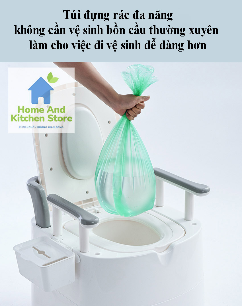 Bồn cầu di động CÓ TAY VỊN, TỰA LƯNG, NÉP KÉP NGĂN MÙI VÀ CHỐNG TRƯỢT BO QUANH cho người già, phụ nữ mang thai, người bệnh khó vận động