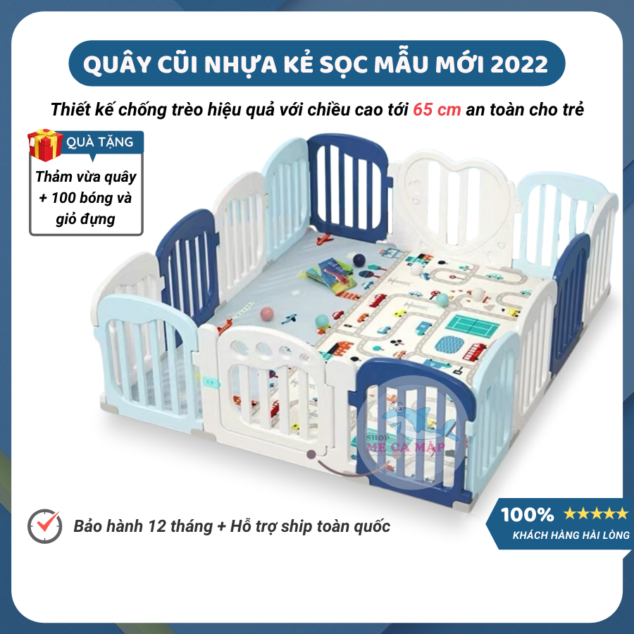 Quây cũi nhựa cao 65cm tặng THẢM DÀY và 100 BÓNG, quây bóng nhựa an tâm cho bố mẹ