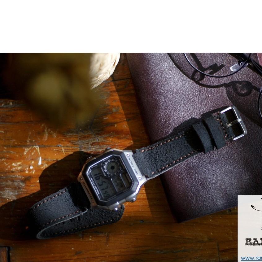 Dây đồng hồ RAM Leather da bò lộn đen tuyền - RAM classic 1966