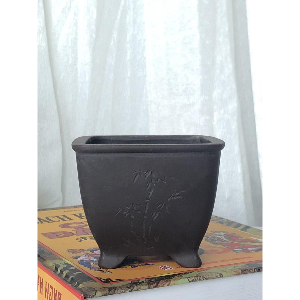 Chậu vuông mini hoa văn cành trúc CK6 để bàn, trang trí nội thất