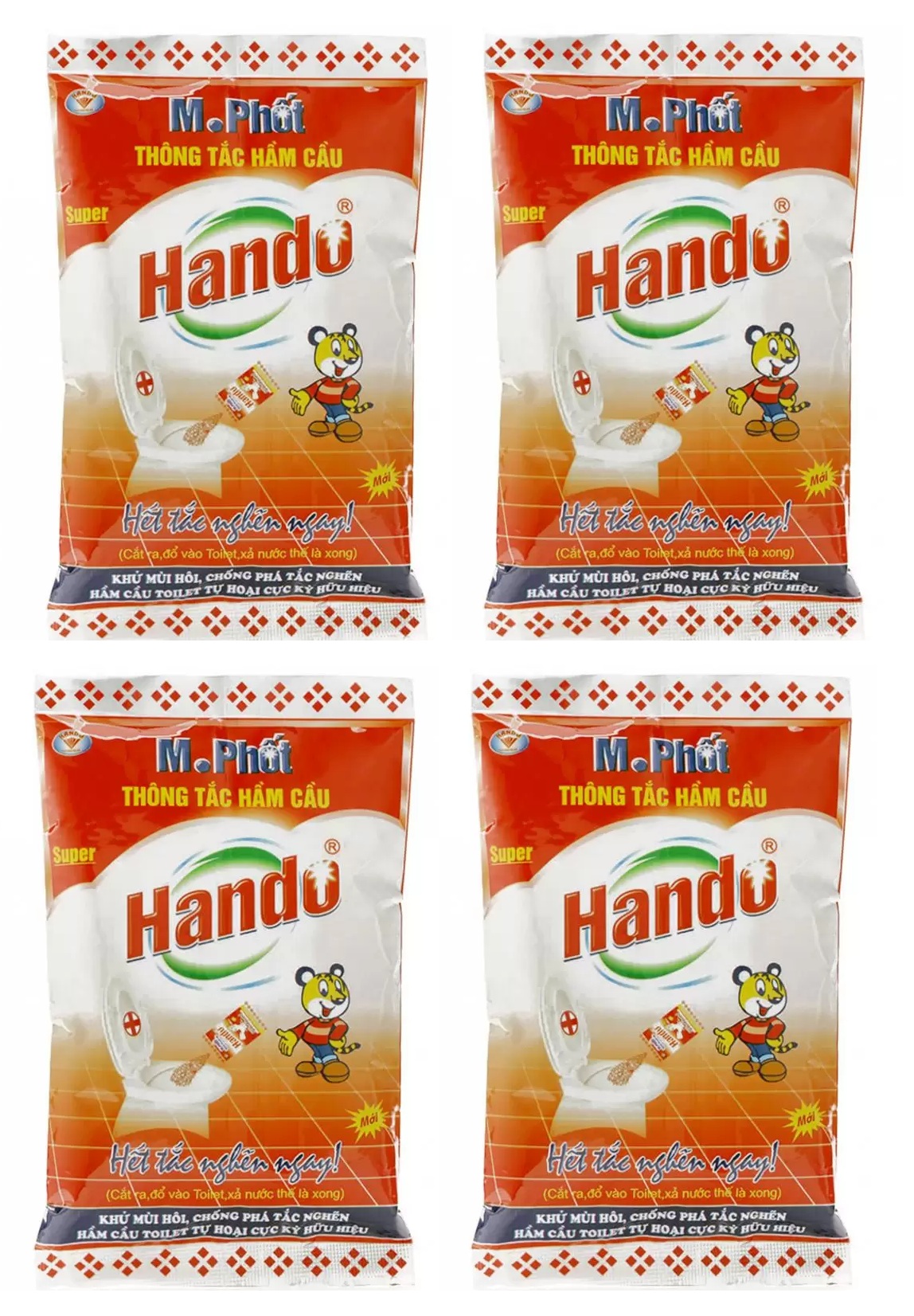 Combo 4 gói bột thông tắc hầm cầu bể phốt Hando 215Gr