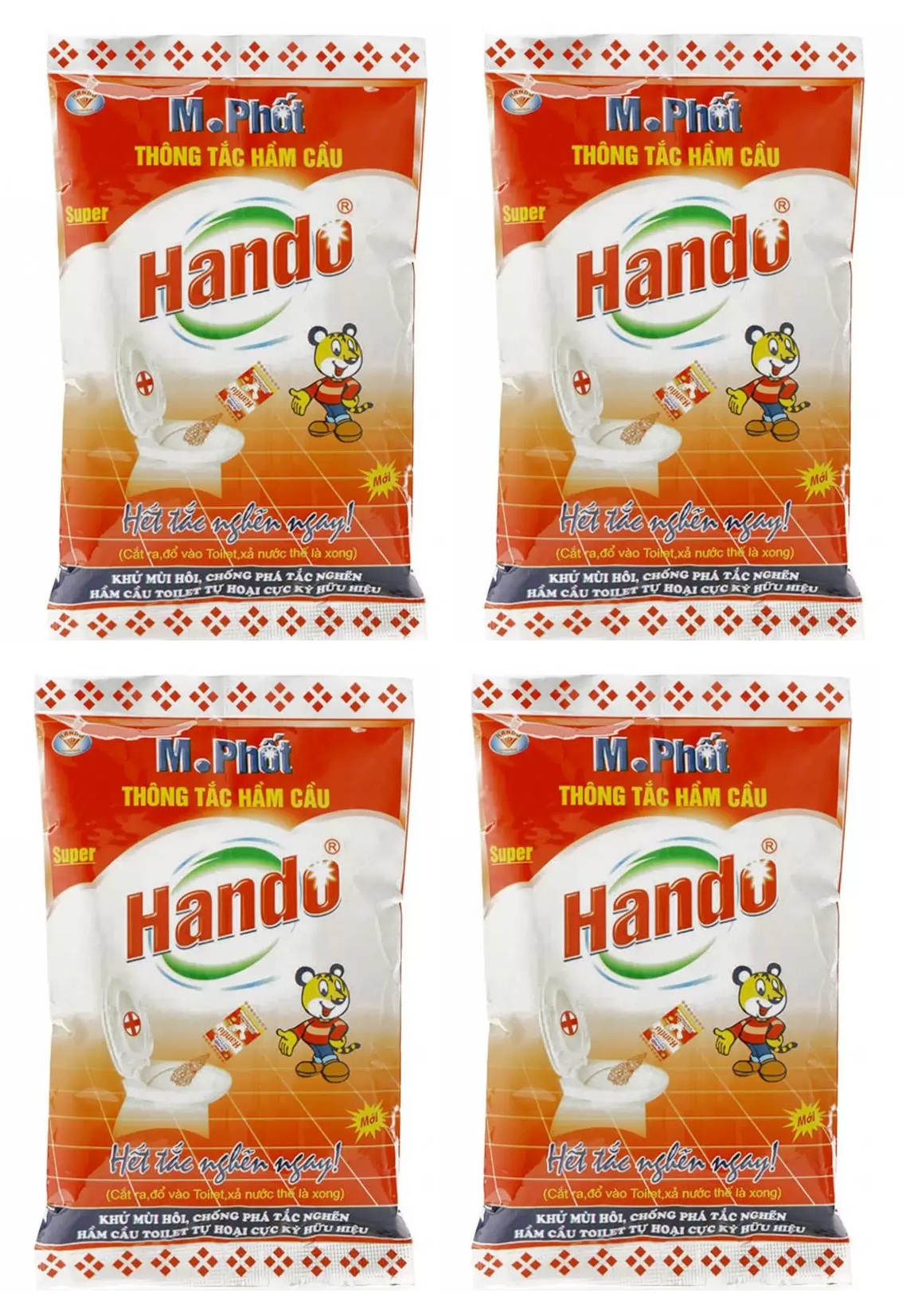 Combo 4 gói bột thông tắc hầm cầu bể phốt Hando 215Gr [Đổ định kì để bồn cầu ko tắc]