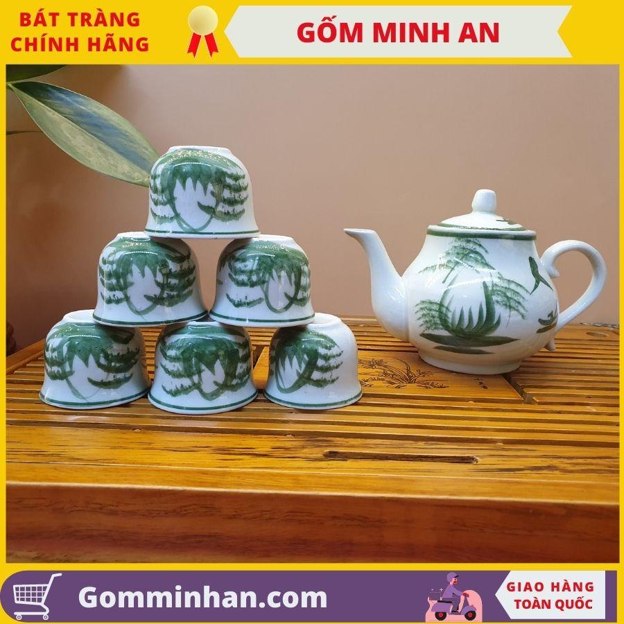 Bộ trà sứ ấm chén Sứ Bát Tràng vẽ sơn thủy gốm Minh An Bát Tràng giá siêu sốc