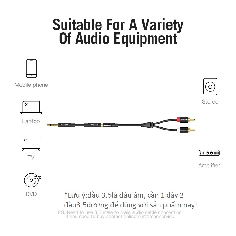 Cáp chuyển 3.5mm female ra 2 đầu RCA male Vention VAB-R01 - Hàng chính hãng