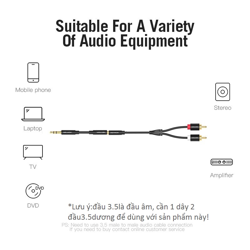 [ 3.5 female ra 2*RCA male ]  Cáp chuyển 3.5mm female ra 2 đầu RCA male Vention VAB-R01 - Hàng chính hãng