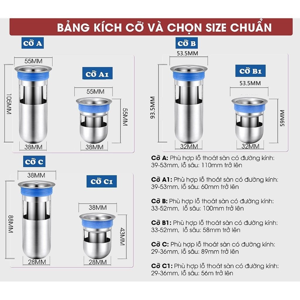 Phụ kiện thoát sàn ngăn mùi hôi INOX 304