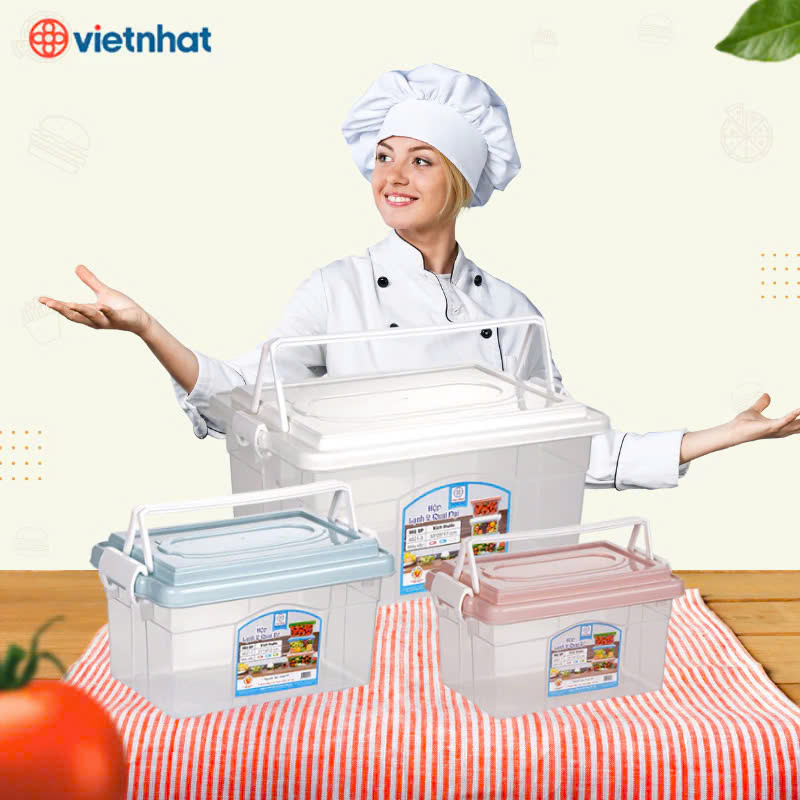 Hộp bảo quản thực phẩm có quai xách Nhựa Việt Nhật - Hộp lạnh 2 quai 3 size - Hàng chính hãng