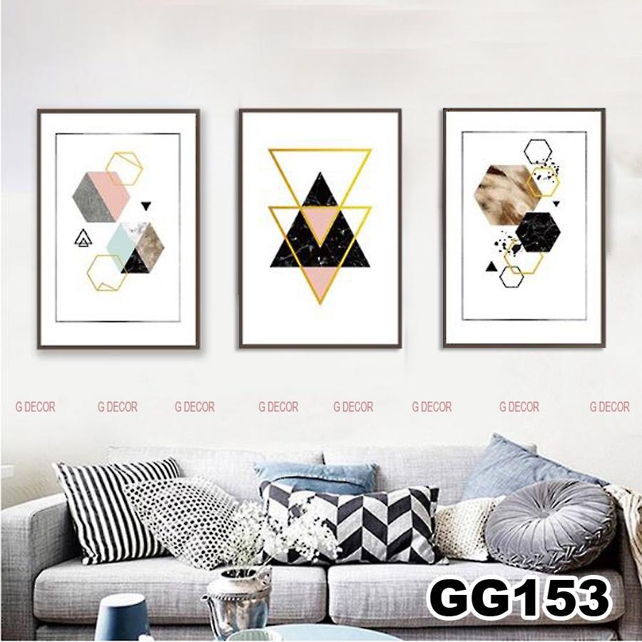 Tranh treo tường canvas 3 bức phong cách hiện đại Bắc Âu 153, tranh decor trang trí phòng khách, phòng ngủ, phòng ăn spa