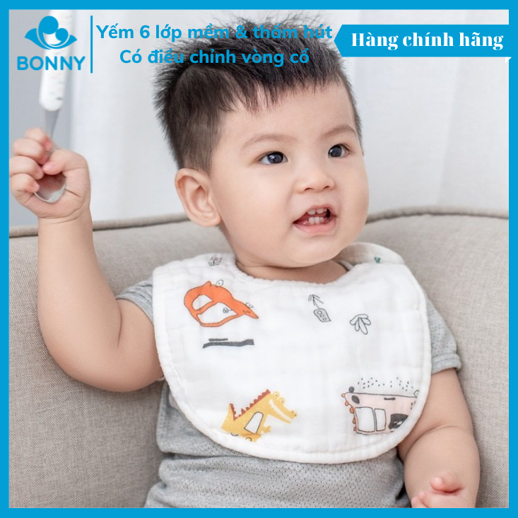 Yếm Bonny Vải Xô 6 Lớp Có Cúc Bấm Bên Vai Giúp Bé Thấm Rớt, Giữ Ấm Ngực