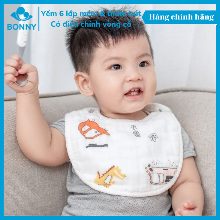 Yếm Bonny Vải Xô 6 Lớp Có Cúc Bấm Bên Vai Giúp Bé Thấm Rớt, Giữ Ấm Ngực (10 Tháng - 3 Tuổi)