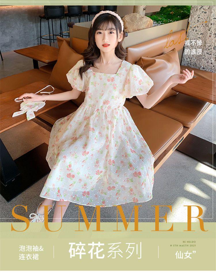 DIYIWEI Cô gái mảnh hoa đầm mùa hè váy 2022 tây cô gái bong bóng tay áo nàng tiên váy váy công chúa trẻ em