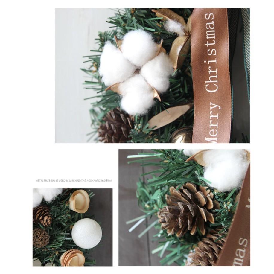 Hoa Trang Trí Noel đẹp mắt CHRISTMAS COTTON WREATH DOOR - AsiaMart