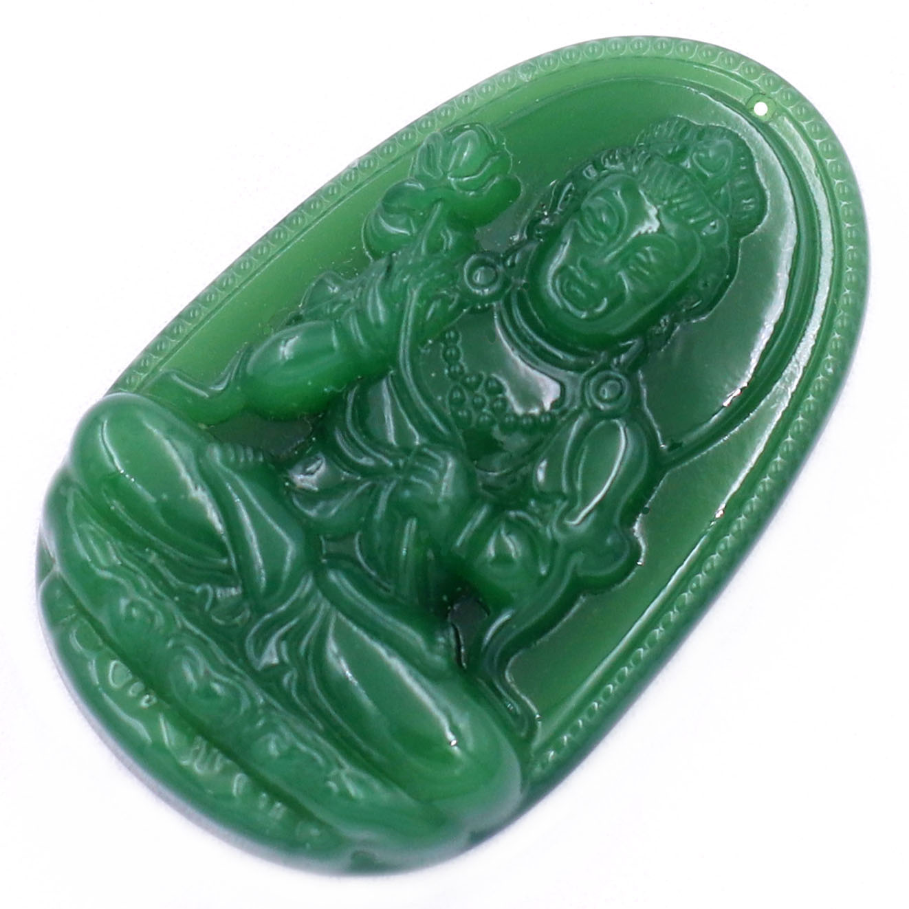 Mặt dây chuyền Phật Đại thế chí đá xanh lá 3.6 cm kèm móc inox vàng và vòng cổ dây dù xanh lá, Mặt Phật bản mệnh