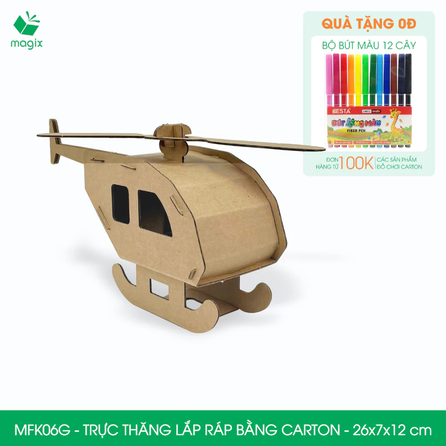 MFK06.CB01 - Combo 4 đồ chơi lắp ghép mô hình 3D giấy carton - xe tăng, tàu chiến, máy bay, trực thăng