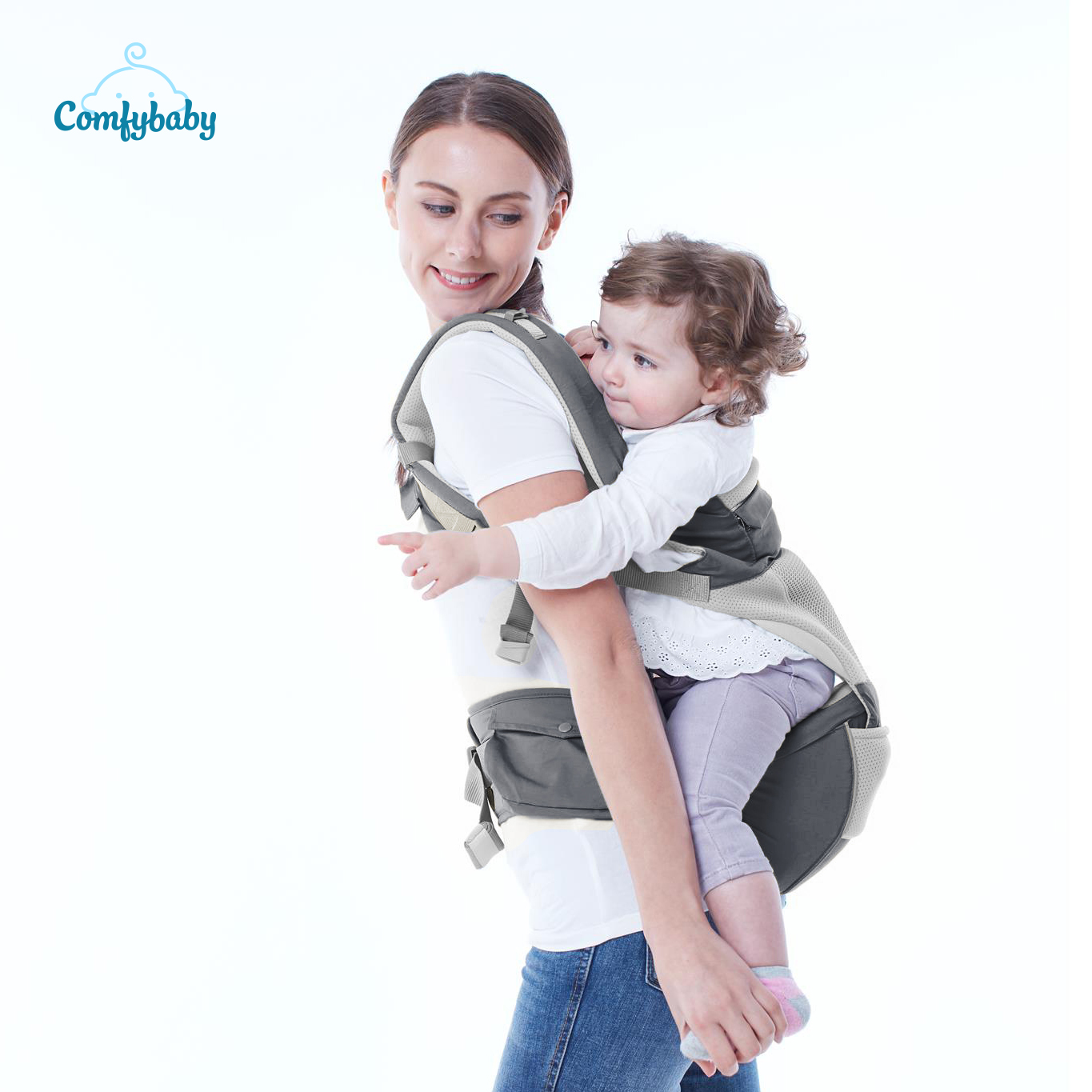 Địu Em Bé Comfybaby Trợ Lực 4 Tư Thế Tặng 2 Khẩu Trang Xuất Nhật