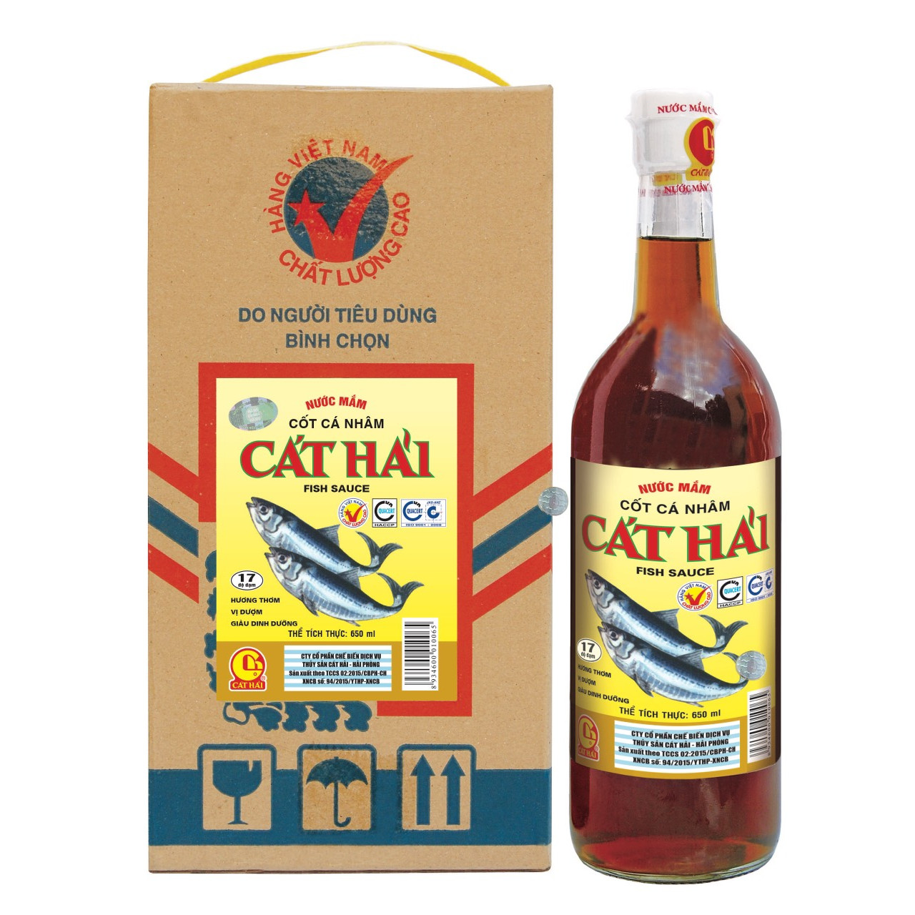 Hộp 4 chai Nước Mắm Cát Hải Cốt Cá Nhâm 650ml - Đặc sản nước mắm truyền thống Vạn Vân