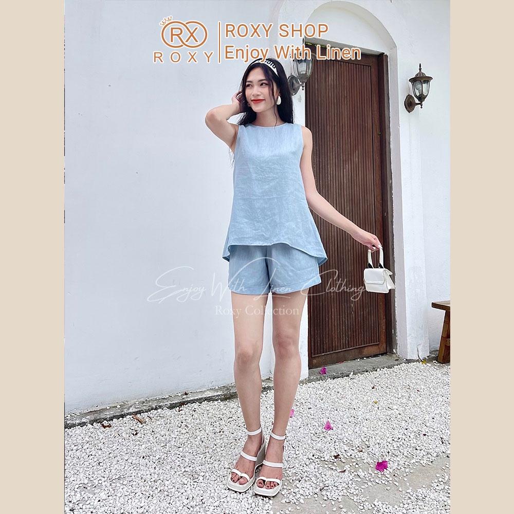 Set Bộ Đồ Nữ Linen Sát Nách Roxy, Dáng Yếm Nút Xẻ Sau Trẻ Trung Năng Động