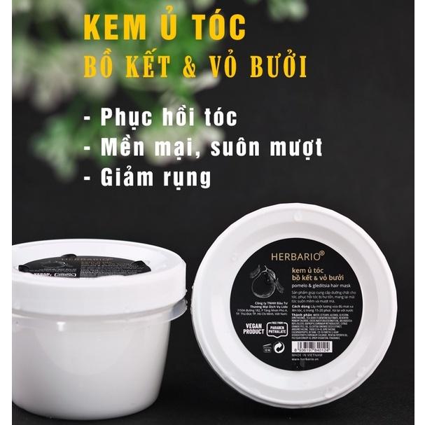 Kem ủ tóc vỏ bưởi bồ kết Herbario 200ml ủ tóc mềm mượt, giảm khô xơ chẻ ngọn phục hồi tóc hư tổn