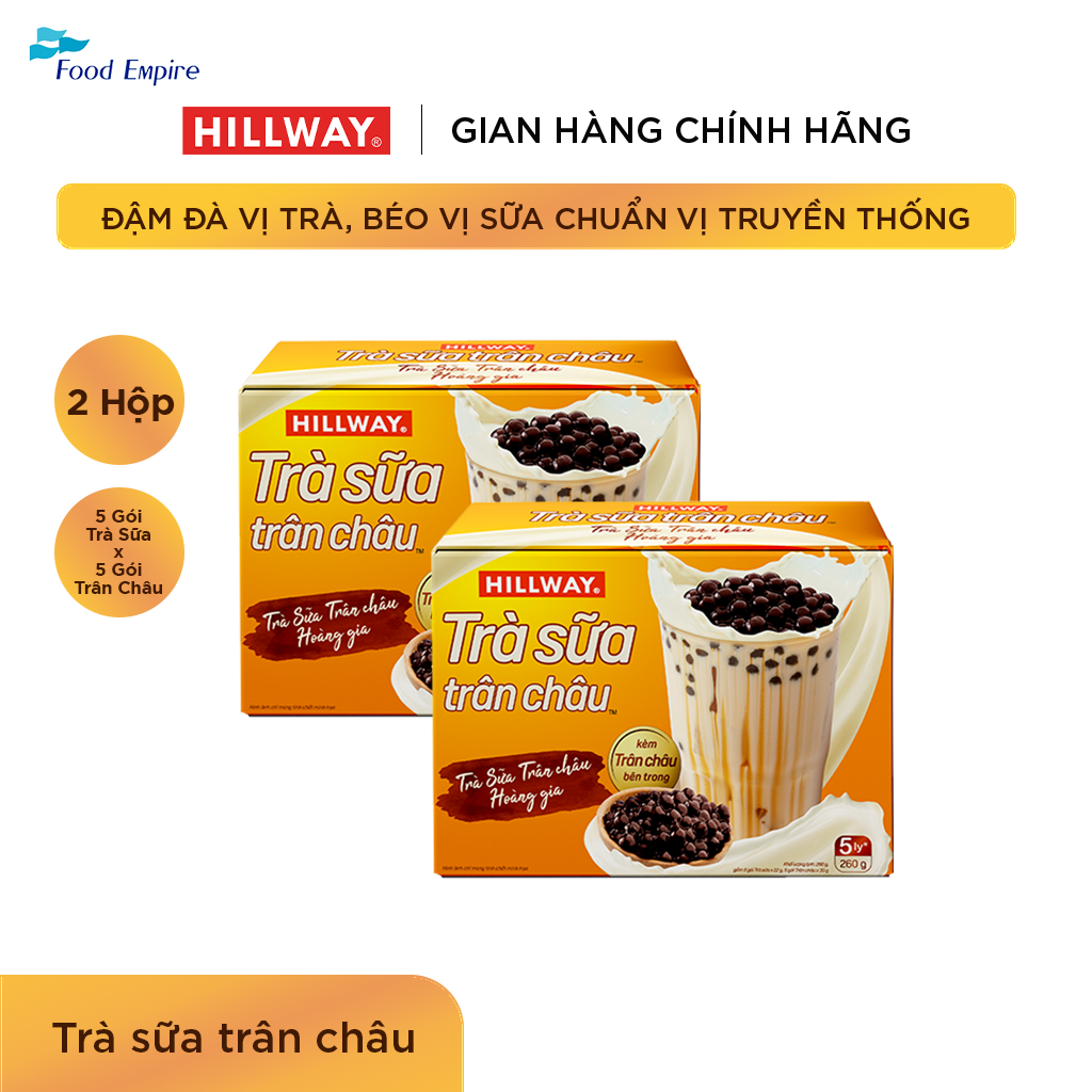 Combo 2 hộp Trà Sữa Trân Châu Hoà Tan - Hillway - Vị Truyền Thống (hộp 5 gói trà sữa, 5 gói trân châu)