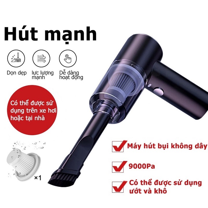 Máy Hút Bụi Cầm Tay Không Dây Mini Có Đèn Led Hút Siêu Mạnh