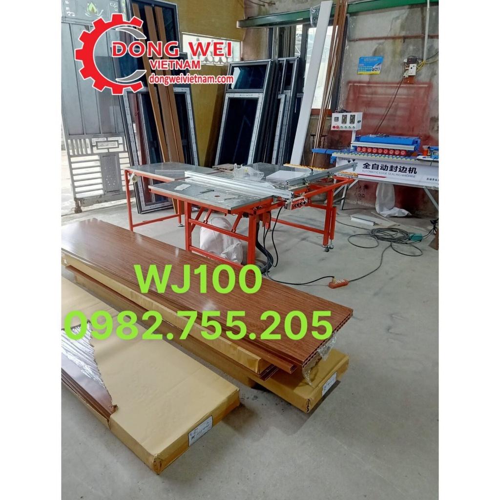 Máy cưa bàn trượt WJ100 (cưa 2 lưỡi, nâng hạ lưỡi điện, có mặt bàn máy soi, gắn kèm hút bụi) 0982.755.205