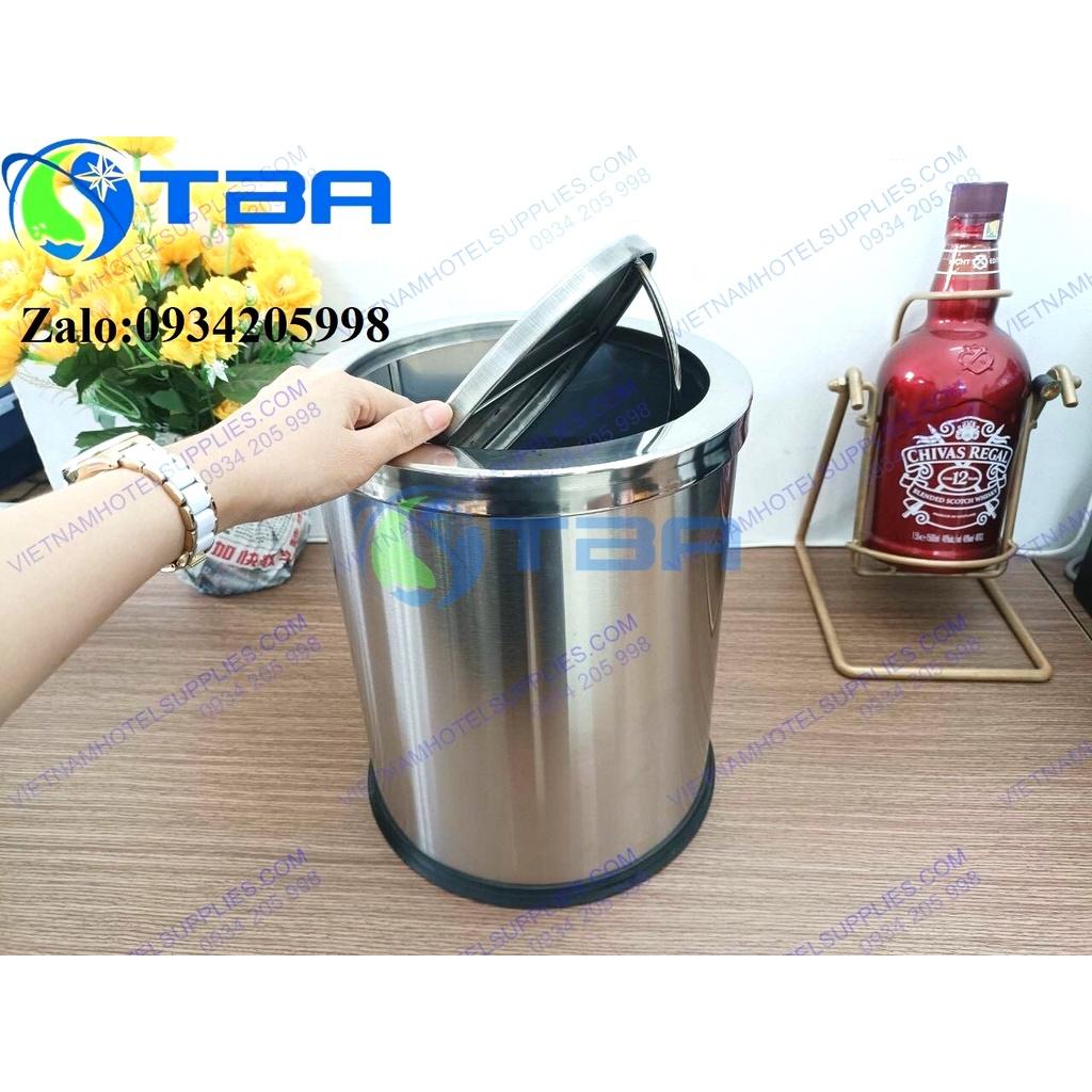 Thùng rác nắp bập bênh inox màu bạc đặt phòng nhập khẩu cao cấp