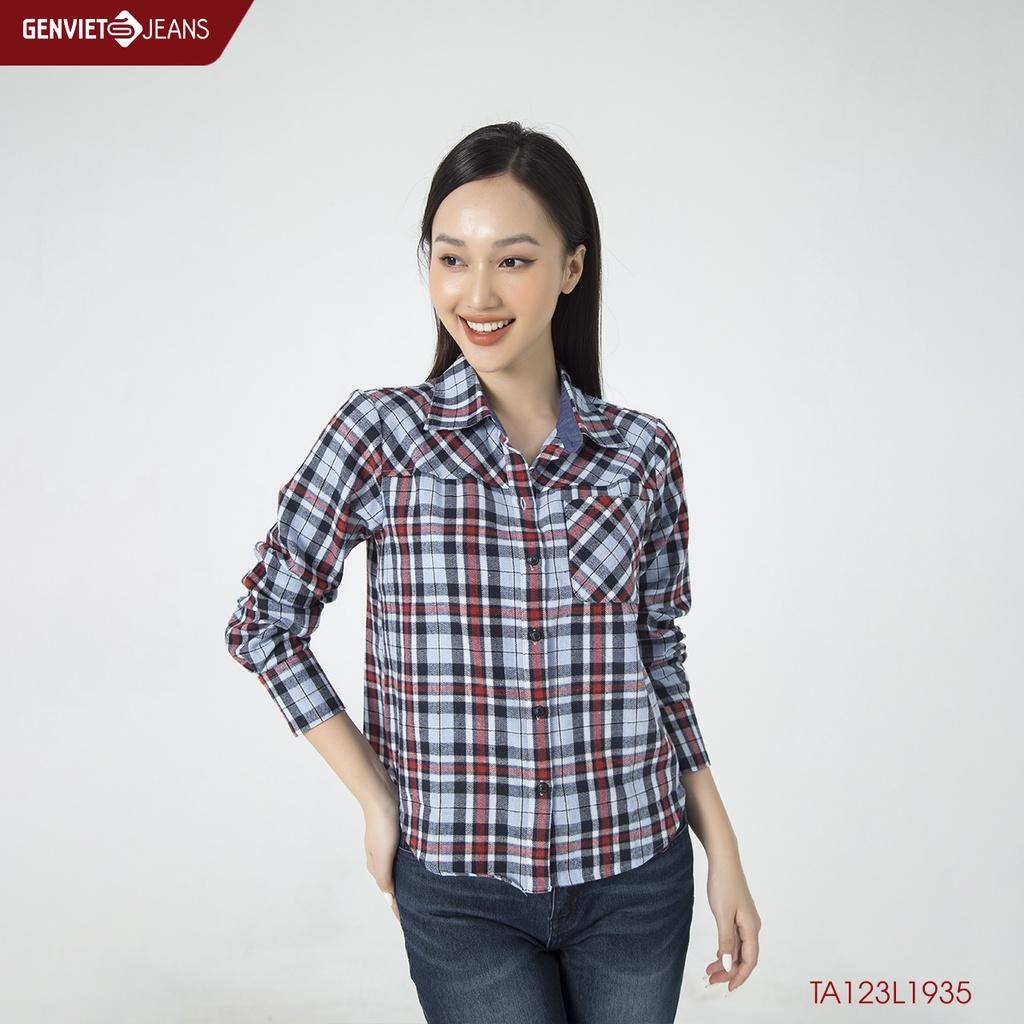 Áo Sơmi Dài Tay Nữ Mặt Vải Cào Lông GENVIET TA123L1935