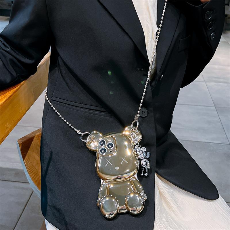 Bộ Ốp lưng gấu Kwas luxury cho iPhone 13 Pro / 13 Pro Max / 14 Pro / 14 Pro Max kèm dây đeo và gấu mini siêu cute hiệu HOTCASE - thiết kế sang trọng nữ tính, chống sốc cực tốt, chất liệu cao cấp - Hàng nhập khẩu