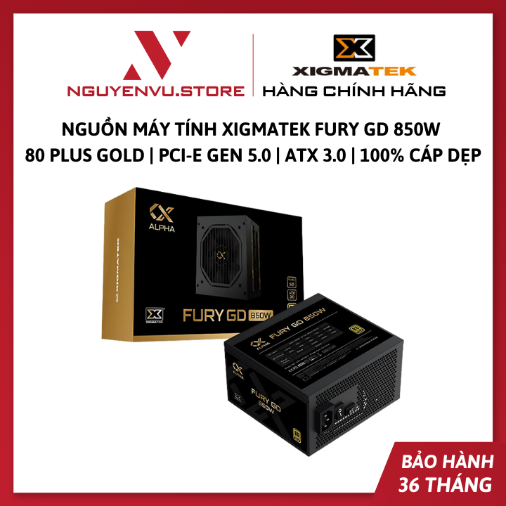 Nguồn Máy Tính XIGMATEK Fury GD 850W | 80 Plus Gold | PCI-E Gen 5.0 | ATX 3.0 | 100% Cáp Dẹp - Hàng Chính Hãng