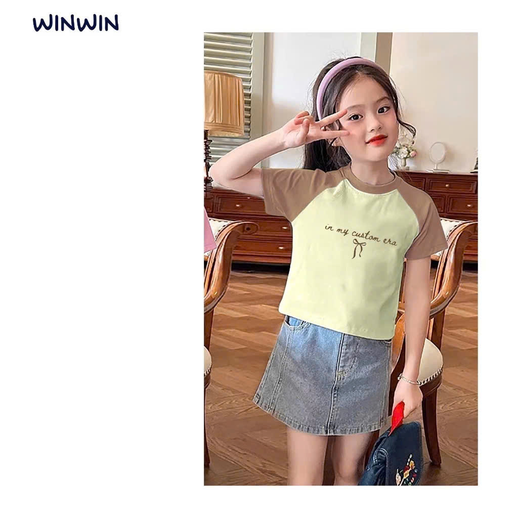 ÁO THUN BÉ GÁI CROPTOP NGẮN TAY IN HÌNH DỄ THƯƠNG TỪ 12-45KG DÀNH CHO BÉ GÁI