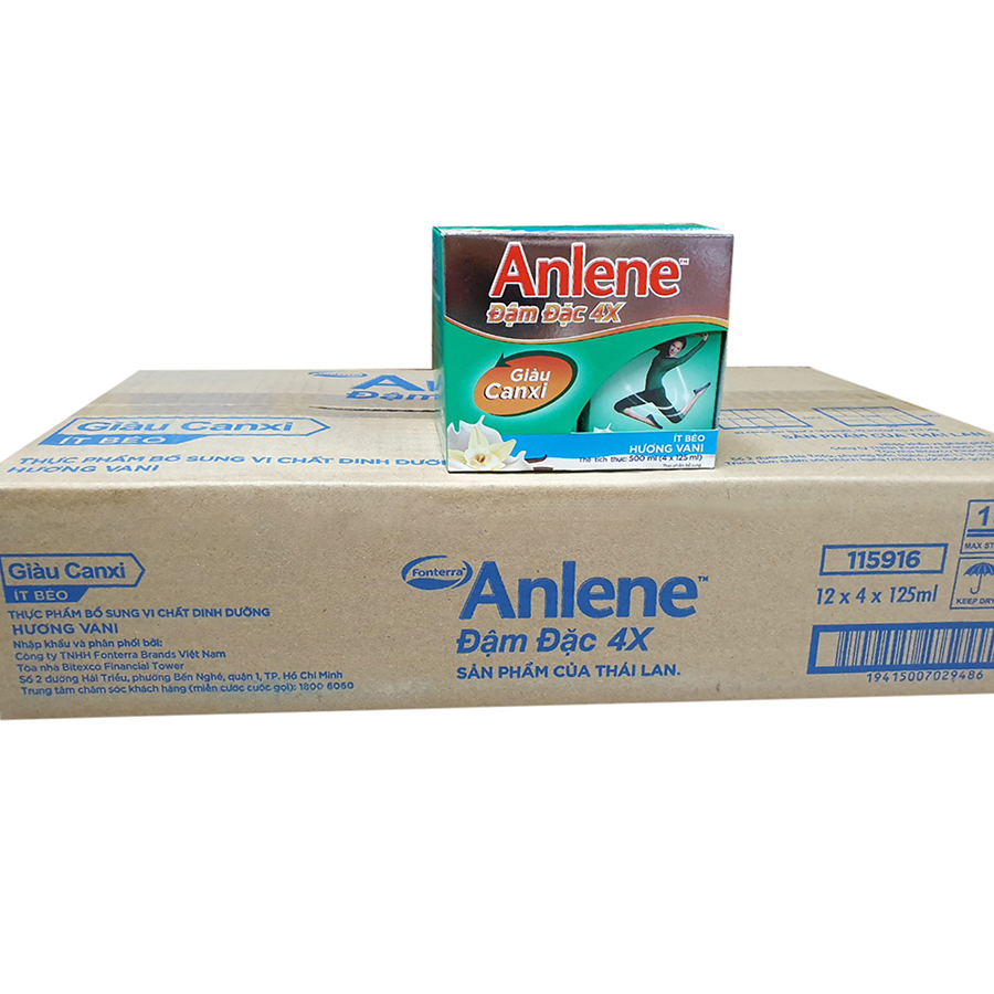 Thùng 48 Hộp Sữa Anlene Đậm Đặc 4X Ít Béo Hương Vani 12 X 4 X 125 Ml
