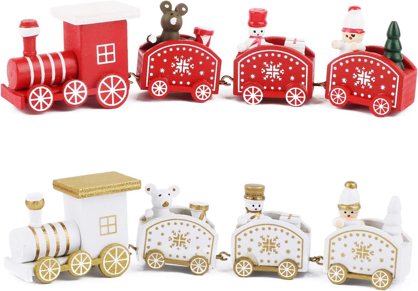 2 chiếc Gỗ Nhỏ Trang Trí Xe Lửa Giáng Sinh Mặt Dây Chuyền Xe Lửa Đoàn Người Tuyết Ông Già Noel Quà Tặng Sáng Tạo Trang Trí Bàn Thủ Công Bữa Tiệc Vườn Tại Nhà Năm Mới Màu Đỏ Trắng