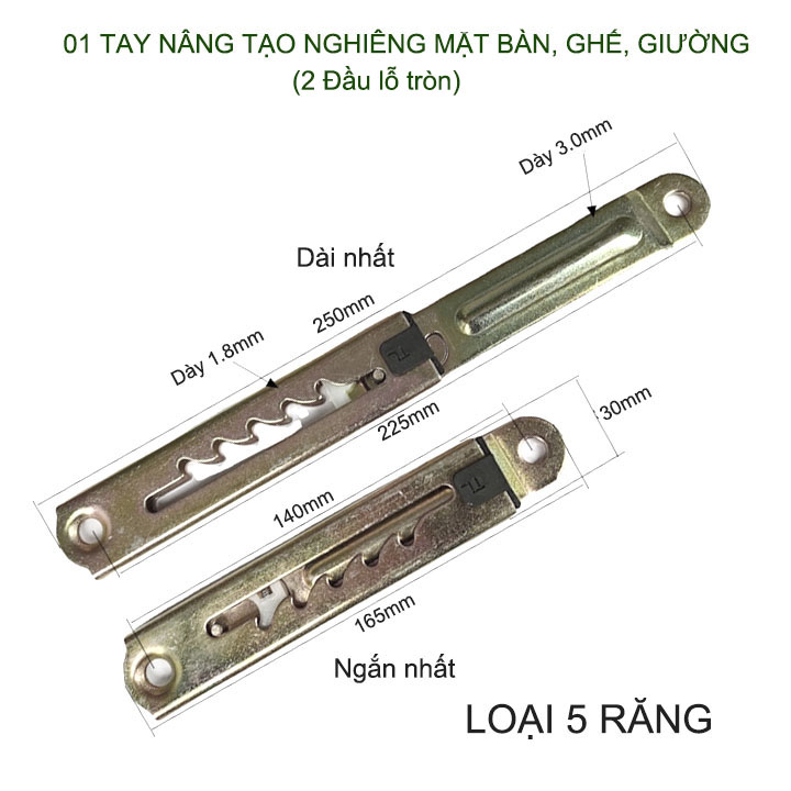 01 Thanh nâng, tạo độ nghiêng mặt bàn, ghế, giường làm bằng thép mạ chống gỉ