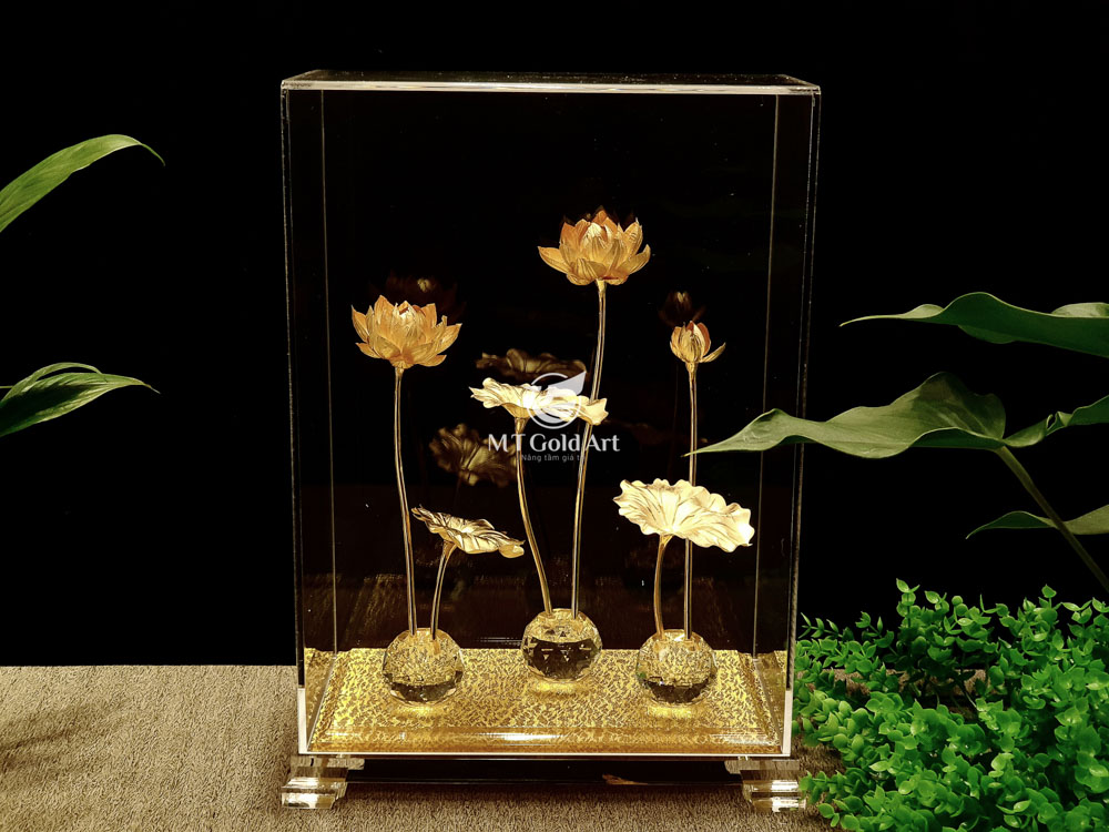 Hồ hoa sen dát vàng (29x16x39cm) MT Gold Art- - Hàng chính hãng, trang trí nhà cửa, phòng làm việc, quà tặng sếp, đối tác, khách hàng, tân gia, khai trương 