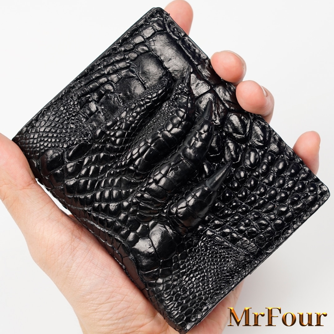 Ví Da Cá Sấu Bàn Tay Màu Đen MrFour | Bóp Da Cá Sấu Dáng Đứng | Crocodile Leather Wallet