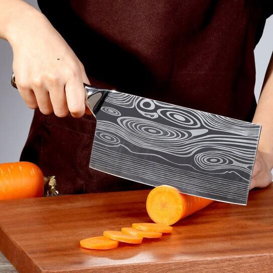 Dao bếp, dao thái ,chặt gà vịt không rỉ, bản rộng mặt dao hoa văn phong thủy, hàng xịn VDT117 - TOPCOMSHOP